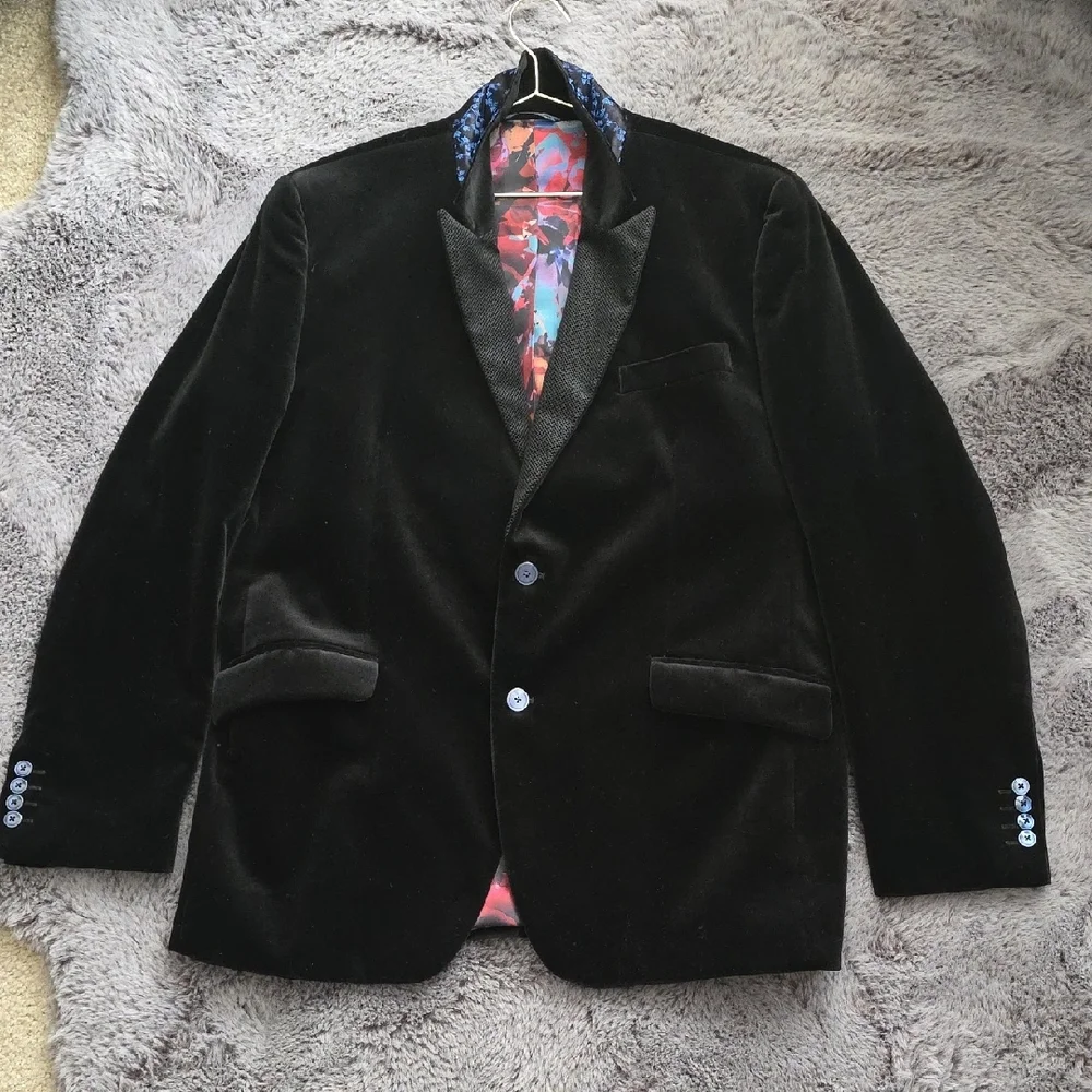 Robert Graham Elegant Black Velvet Blazer Texture Classic 44